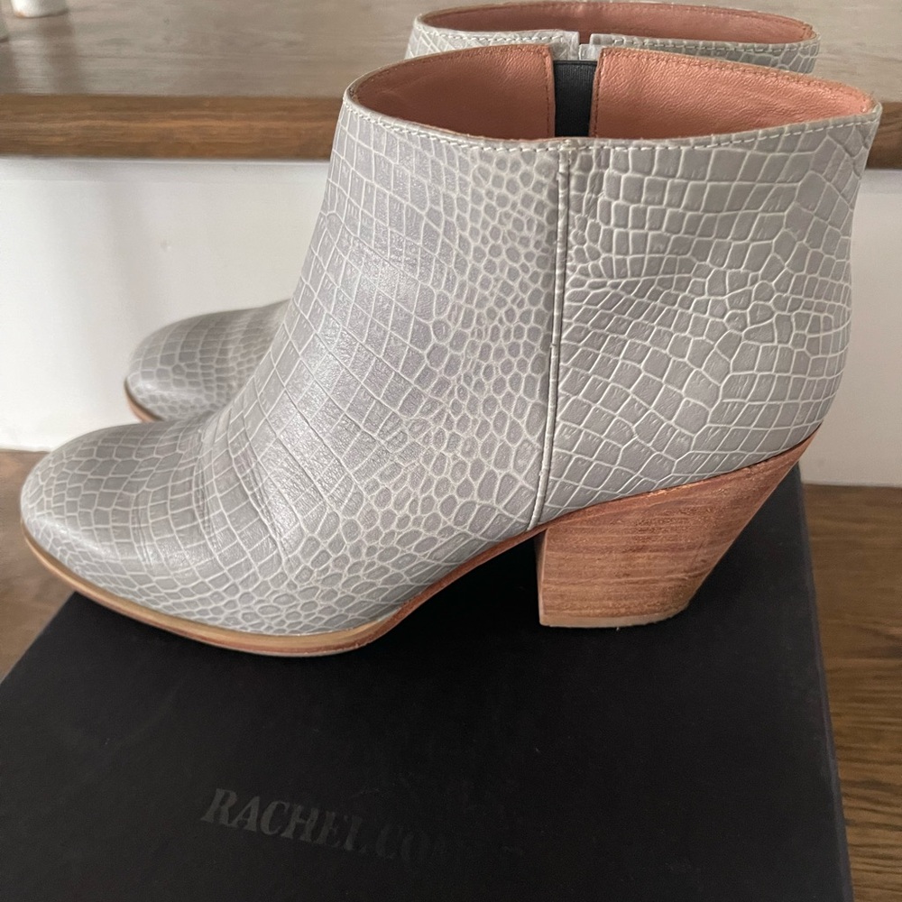 Rachel Comey Light Gray Croc-Embossed Leather Ankle Boots